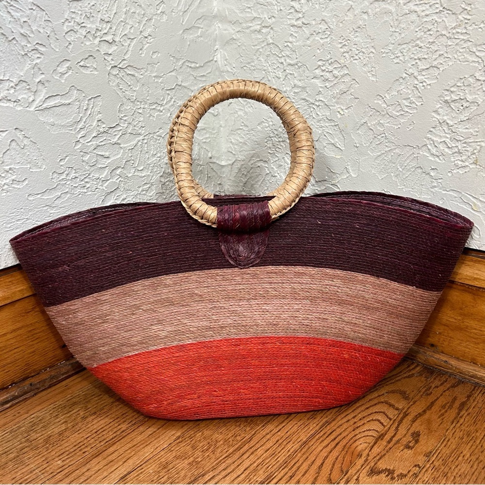 Woven Stripped Straw Tote Bag